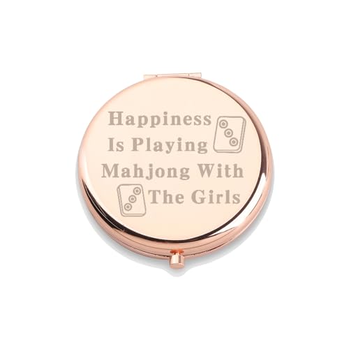 WUSUANED Funny Mahjong Makeup Mirror – Double-Sided Stainless Steel Mirror with Engraved Message, Gift for Mahjong Lovers