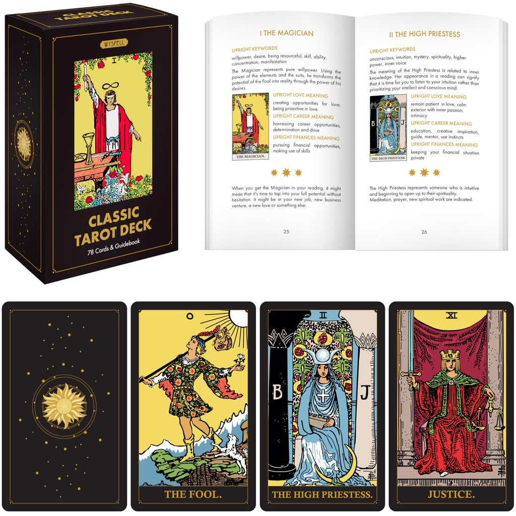 Wyspell Classic Tarot Cards for Beginners - Dark Deck with 400 GSM Cardstock and 100-Page Guide