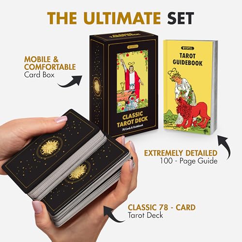 Wyspell Classic Tarot Cards for Beginners - Dark Deck with 400 GSM Cardstock and 100-Page Guide