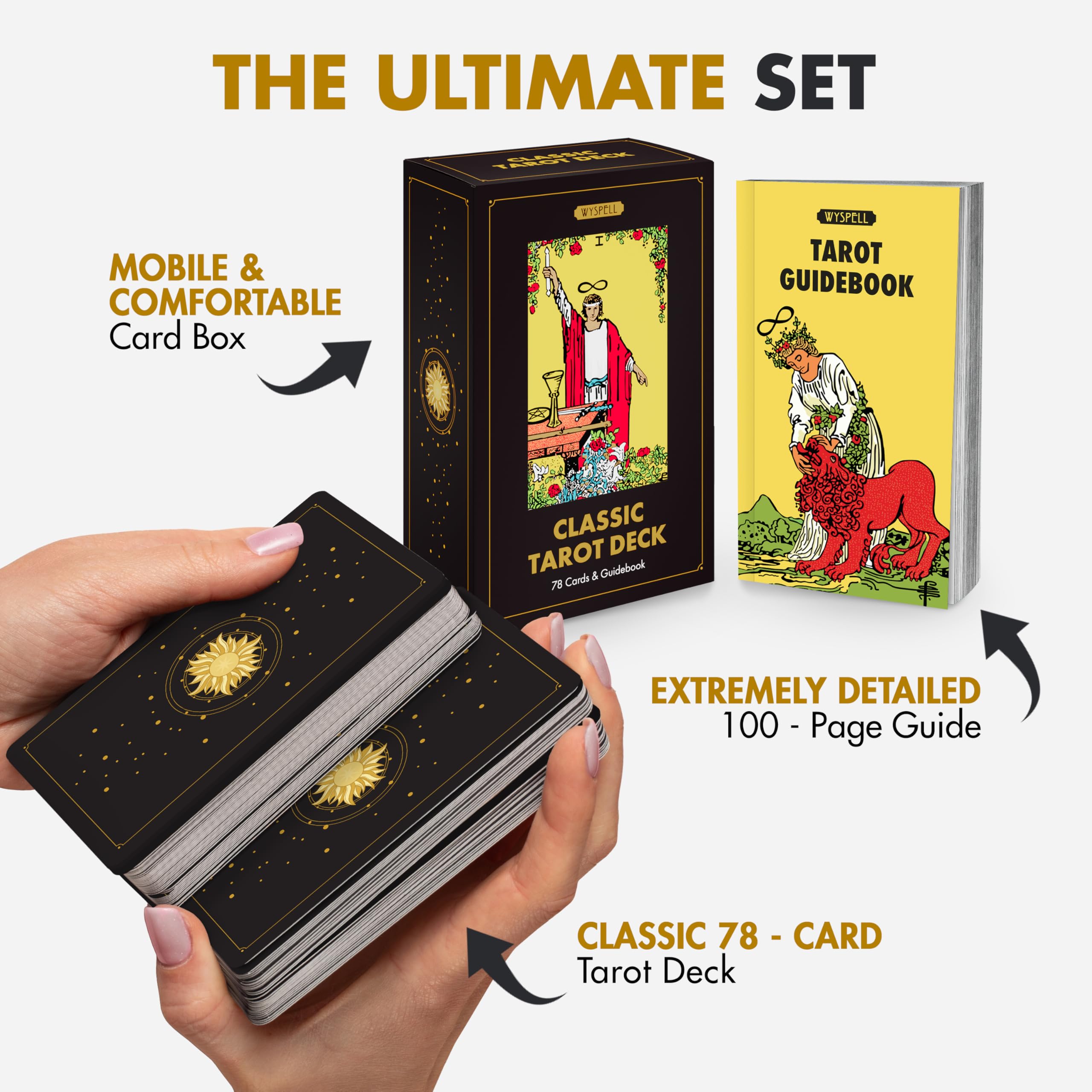 Wyspell Classic Tarot Cards for Beginners - Dark Deck with 400 GSM Cardstock and 100-Page Guide