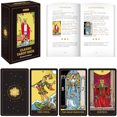 Wyspell Classic Tarot Cards for Beginners - Dark Deck with 400 GSM Cardstock and 100-Page Guide