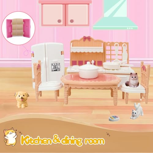 Xadothat 36-Piece Dollhouse Furniture Set - Complete Room Collection with Kitchen, Dining, Living Room, Bedroom, Bathroom Accessories