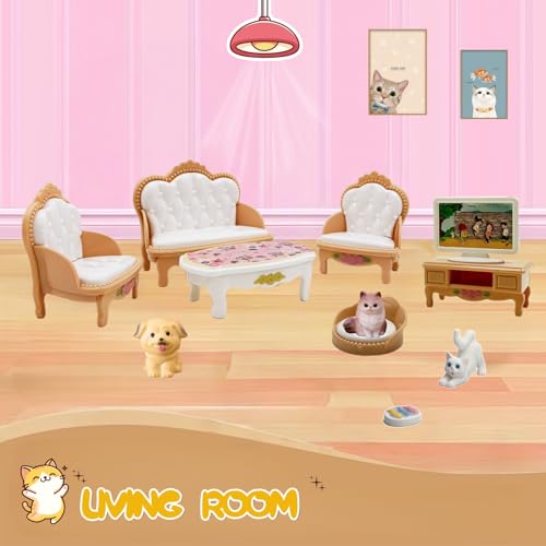 Xadothat 36-Piece Dollhouse Furniture Set - Complete Room Collection with Kitchen, Dining, Living Room, Bedroom, Bathroom Accessories