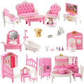 Xadothat 36-Piece Pink Dollhouse Furniture Set – Complete Collection for Kitchen, Dining, Living Room, Bedroom & Bathroom