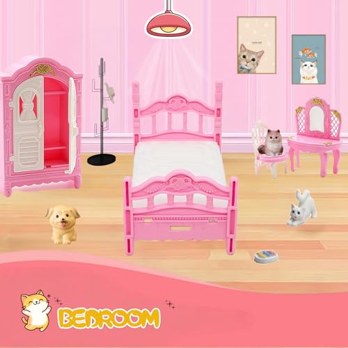 Xadothat 36-Piece Pink Dollhouse Furniture Set – Complete Collection for Kitchen, Dining, Living Room, Bedroom & Bathroom