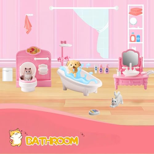 Xadothat 36-Piece Pink Dollhouse Furniture Set – Complete Collection for Kitchen, Dining, Living Room, Bedroom & Bathroom