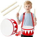 Xeehwb Kids Wooden Drum Set (8-Inch) – Red Toy Drum with Adjustable Strap and 2 Drumsticks for Toddlers