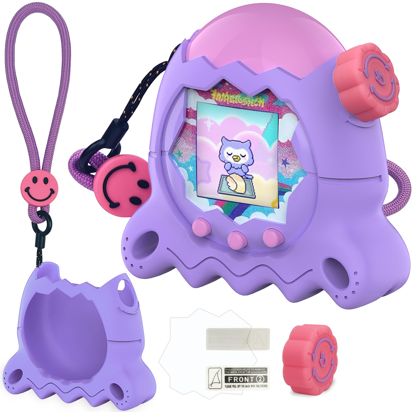 XEGIMOR Silicone Case for Tamagotchi Paradise - Purple with Button Cap, Screen Protector & Lanyard