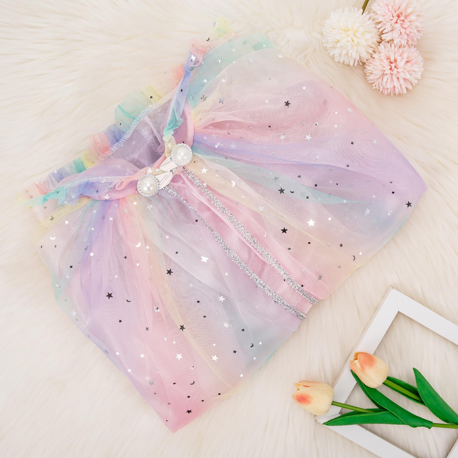 XEPST Princess Hooded Cape with Colorful Sequins Cloak for Girls' Fancy Dress Costumes