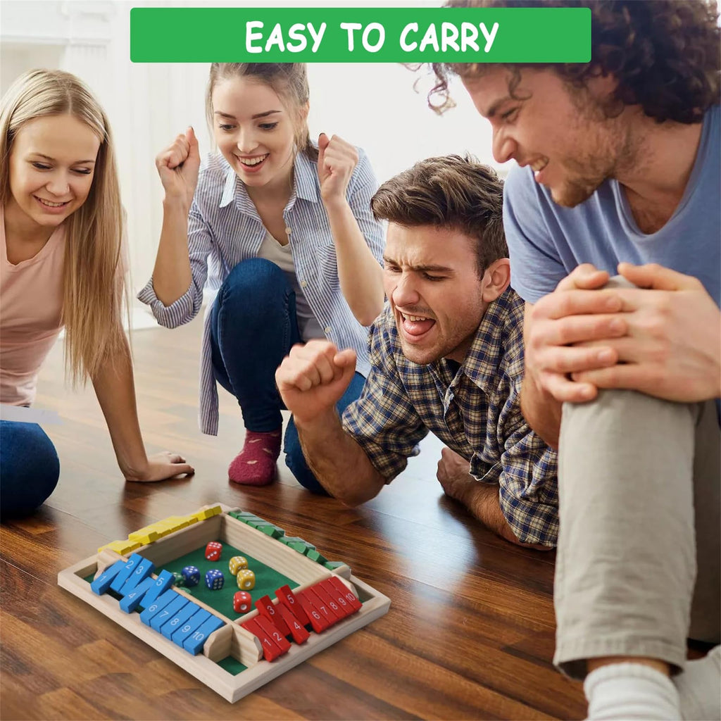 XiangAi Shut The Box Game – 4-Player Wooden Dice Board with Felt Surface, Educational Math Puzzle for Family Game Night