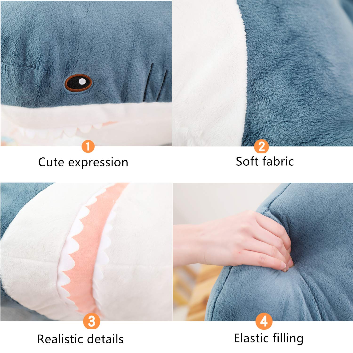 XIAOHONG 30-Inch Shark Plush Toy – Soft Stuffed Animal Cushion Pillow for Kids and Home Decor