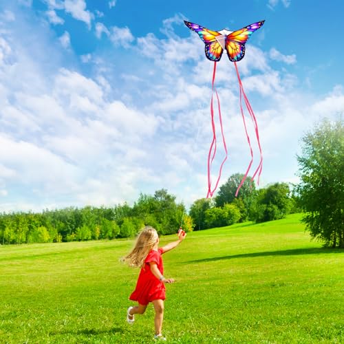 Xida Butterfly Kite for Kids & Adults – Easy to Fly Dual Kite Set with 300ft Handle, Yellow & Green