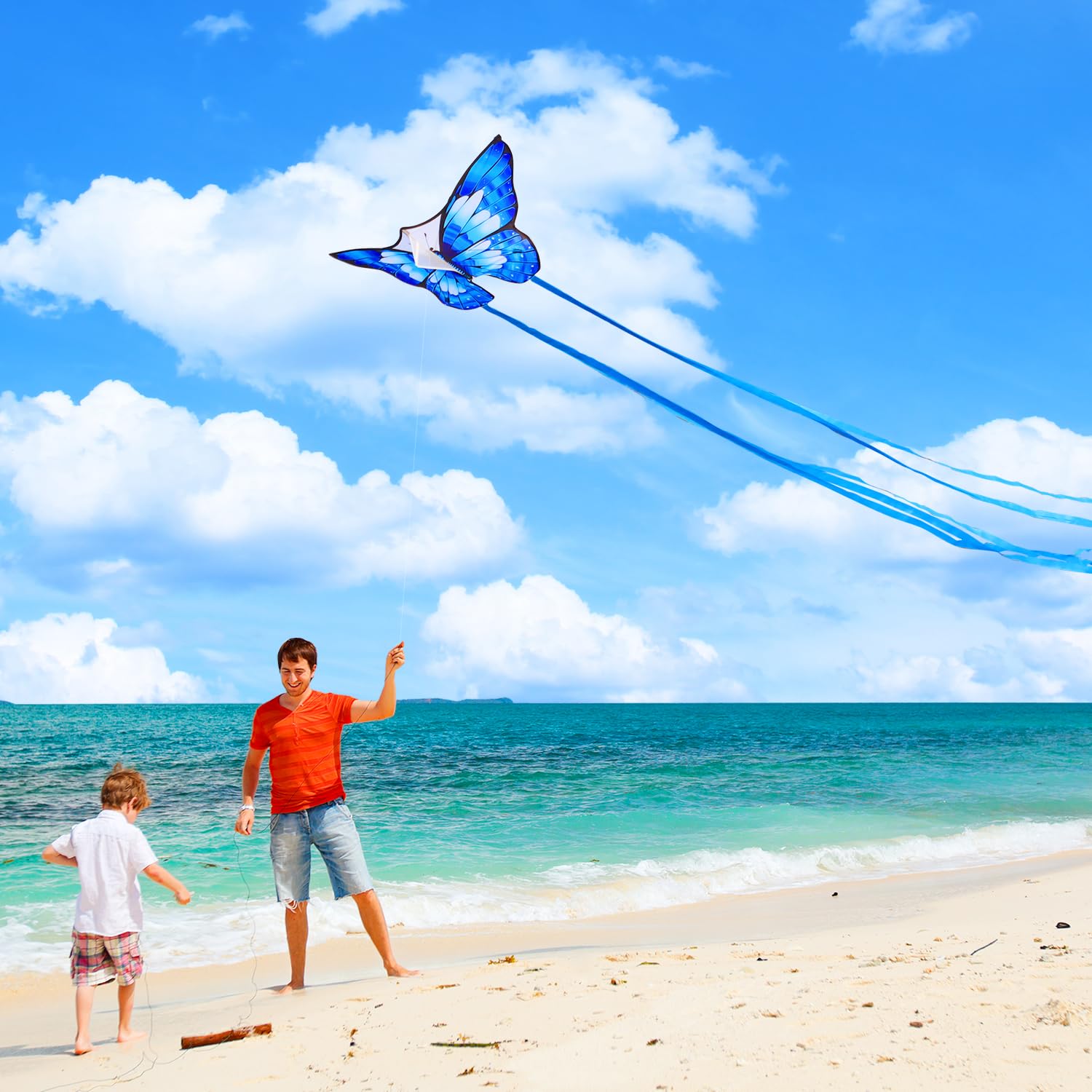 Xida Butterfly Kite for Kids & Adults – Easy to Fly Dual Kite Set with 300ft Handle, Yellow & Green