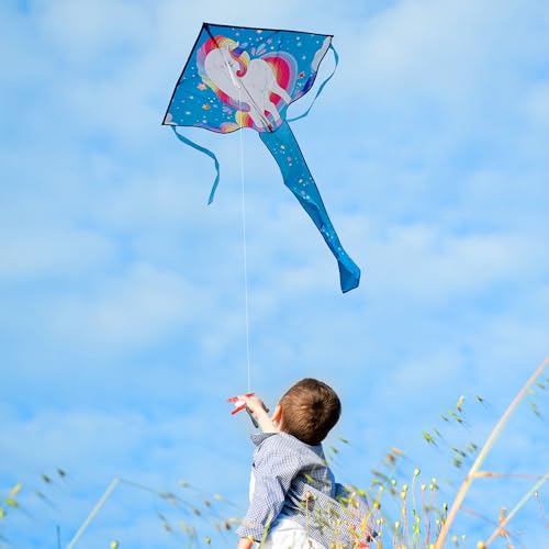Xida Kite White Unicorn - Large Easy-to-Fly Kite for Kids Ages 4-8 and Adults