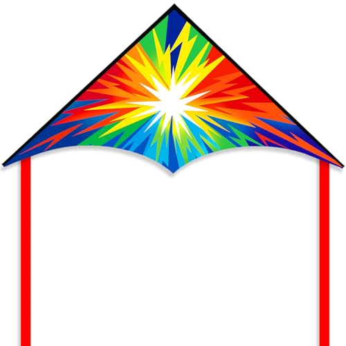 Xida Large Delta Kite for Kids and Adults – Easy to Fly Rainbow Kite with Lightning Design