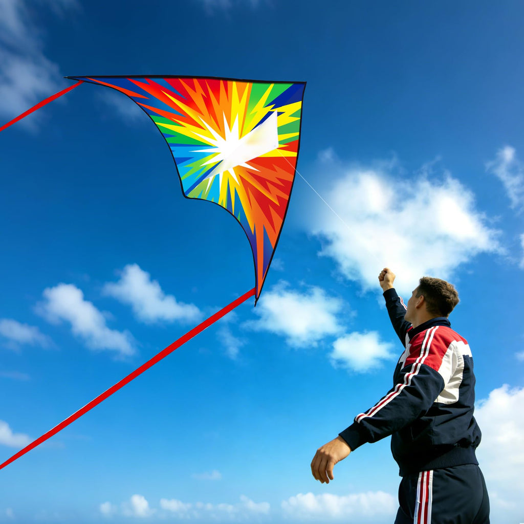 Xida Large Delta Kite for Kids and Adults – Easy to Fly Rainbow Kite with Lightning Design
