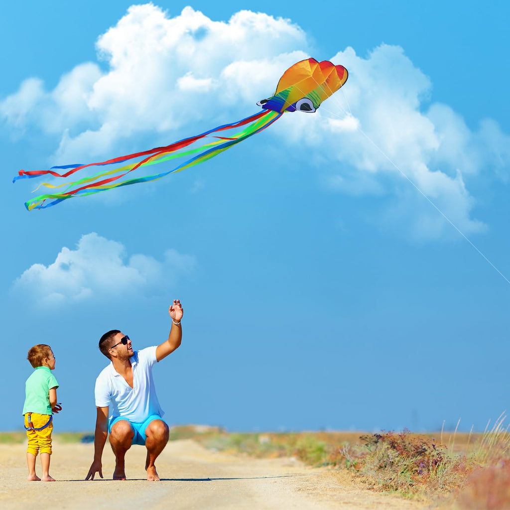 Xida Octopus Kite for Kids and Adults – Rainbow Frameless Soft Kite with 200ft Line