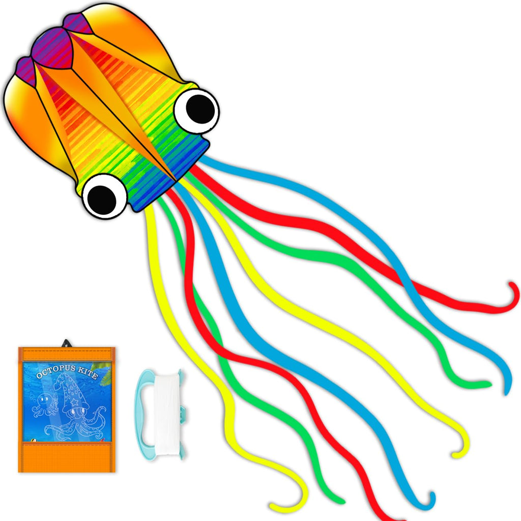 Xida Octopus Kite for Kids and Adults – Rainbow Frameless Soft Kite with 200ft Line
