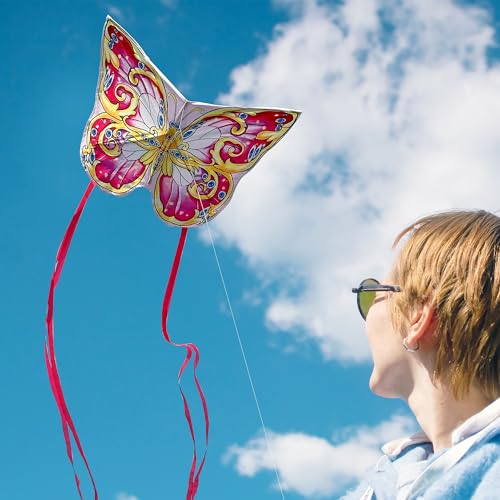 Xida Pink Butterfly Kite – Easy-to-Fly Large Kite with 300ft Handle for Kids & Adults