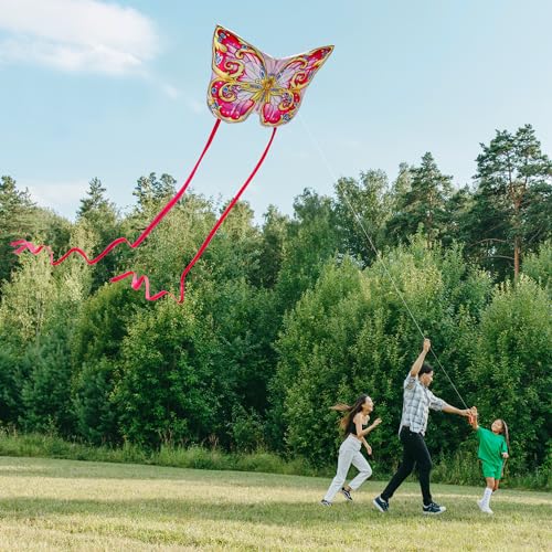 Xida Pink Butterfly Kite – Easy-to-Fly Large Kite with 300ft Handle for Kids & Adults