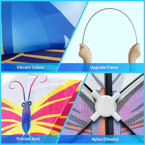 Xida Pink Butterfly Kite – Easy-to-Fly Large Kite with 300ft Handle for Kids & Adults