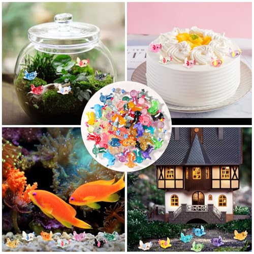 XIHIRCD 48-Piece Mini Resin Axolotl Figurines – 3 Styles (Luminous, Glitter, Solid) for DIY, Garden, Dollhouse Decor