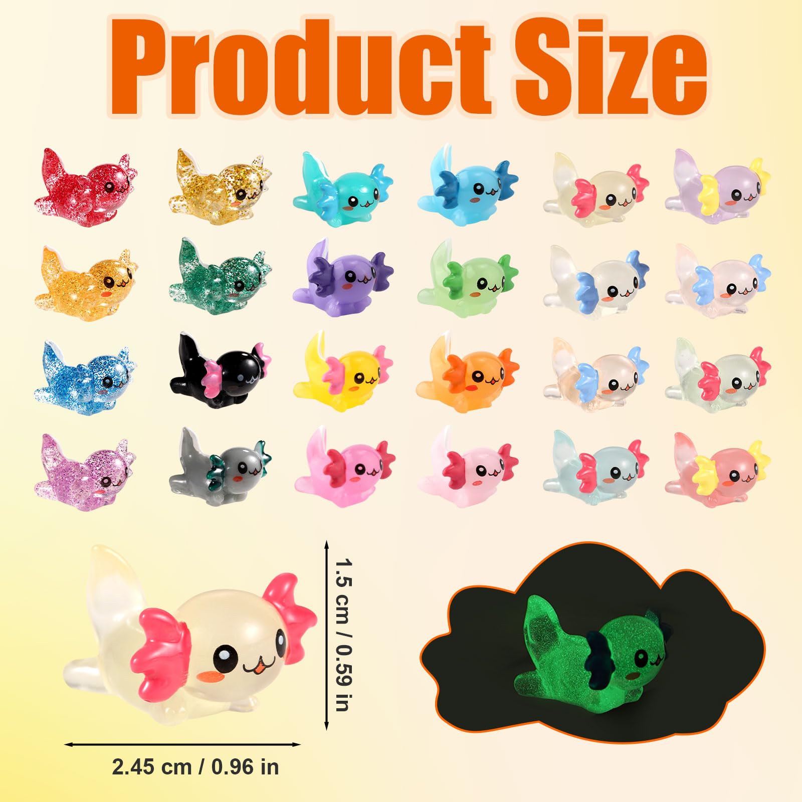 XIHIRCD 48-Piece Mini Resin Axolotl Figurines – 3 Styles (Luminous, Glitter, Solid) for DIY, Garden, Dollhouse Decor