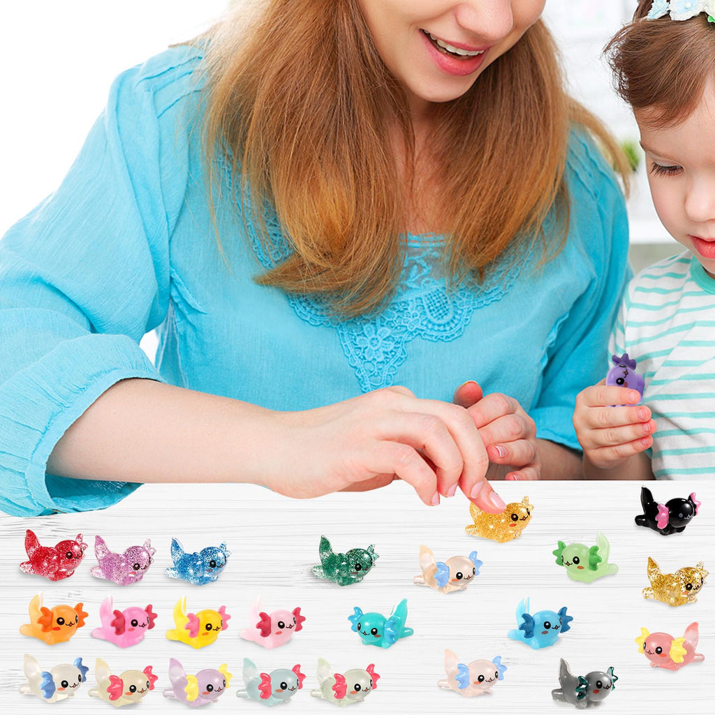 XIHIRCD 48-Piece Mini Resin Axolotl Figurines – 3 Styles (Luminous, Glitter, Solid) for DIY, Garden, Dollhouse Decor