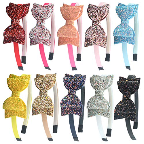 XIMA Glitter Bow Headbands 10-Pack – Sparkly Hair Bands for Girls, Toddlers, Teens