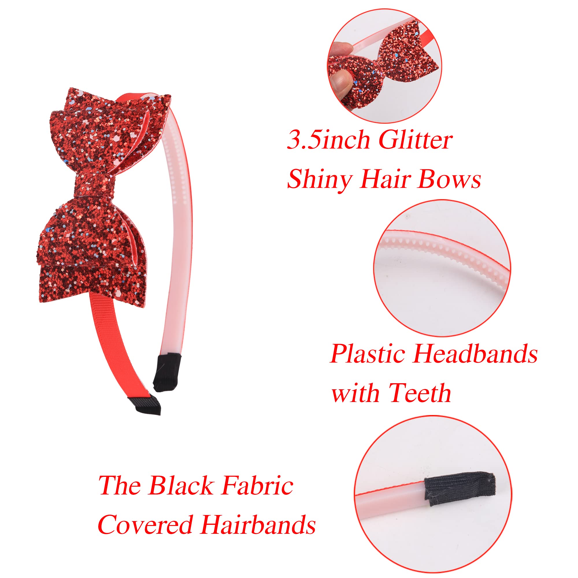 XIMA Glitter Bow Headbands 10-Pack – Sparkly Hair Bands for Girls, Toddlers, Teens