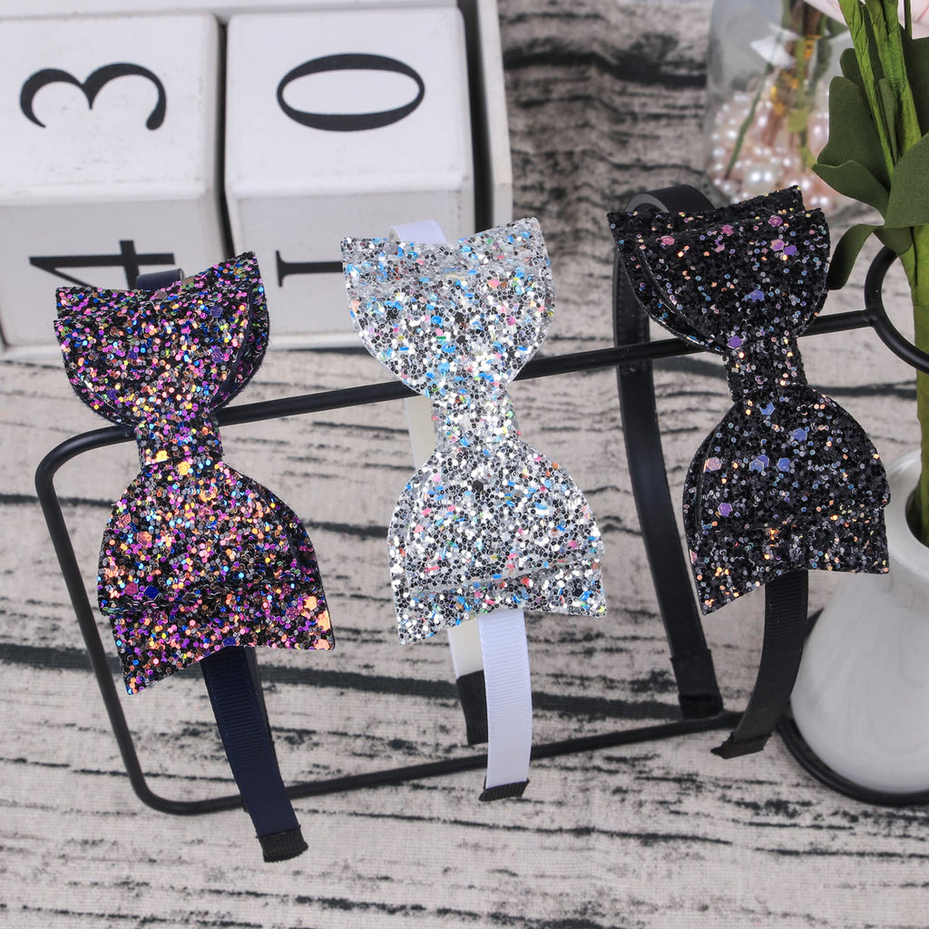 XIMA Glitter Bow Headbands 10-Pack – Sparkly Hair Bands for Girls, Toddlers, Teens