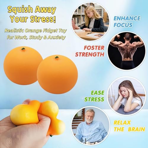 Xinbalove Orange Squishy Fidget Toy: Fast Rebound Stress Relief Fruit Squeeze Balls (10 Styles)