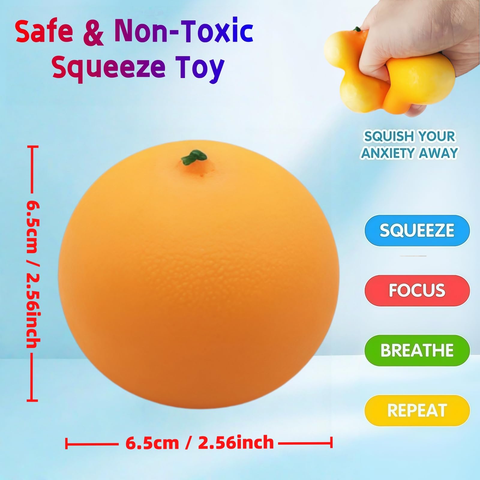 Xinbalove Orange Squishy Fidget Toy: Fast Rebound Stress Relief Fruit Squeeze Balls (10 Styles)