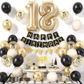 Xinvery 18th Birthday Decorations Black Gold Set – Banner, Cake Topper, Number 18 Balloon & Confetti Balloons