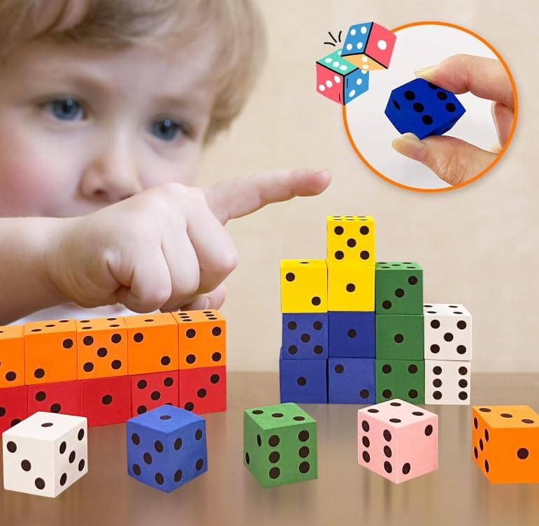 XIPEGPA 110-Piece Foam Dice Set - Small Colorful Number Dice for Math Games, Classroom Educational Toy, Party Favors (0.78 inch)