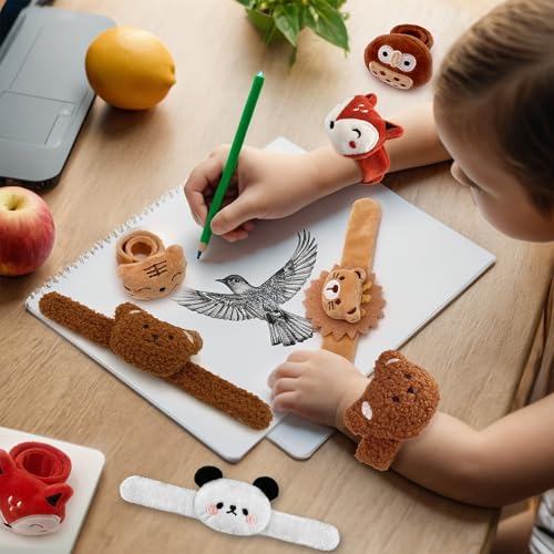 XIPEGPA 12-Pack Plush Animal Slap Bracelets – Cute Stuffed Animal Wrist Toys in 6 Designs for Kids, Party Favors, and Gifts