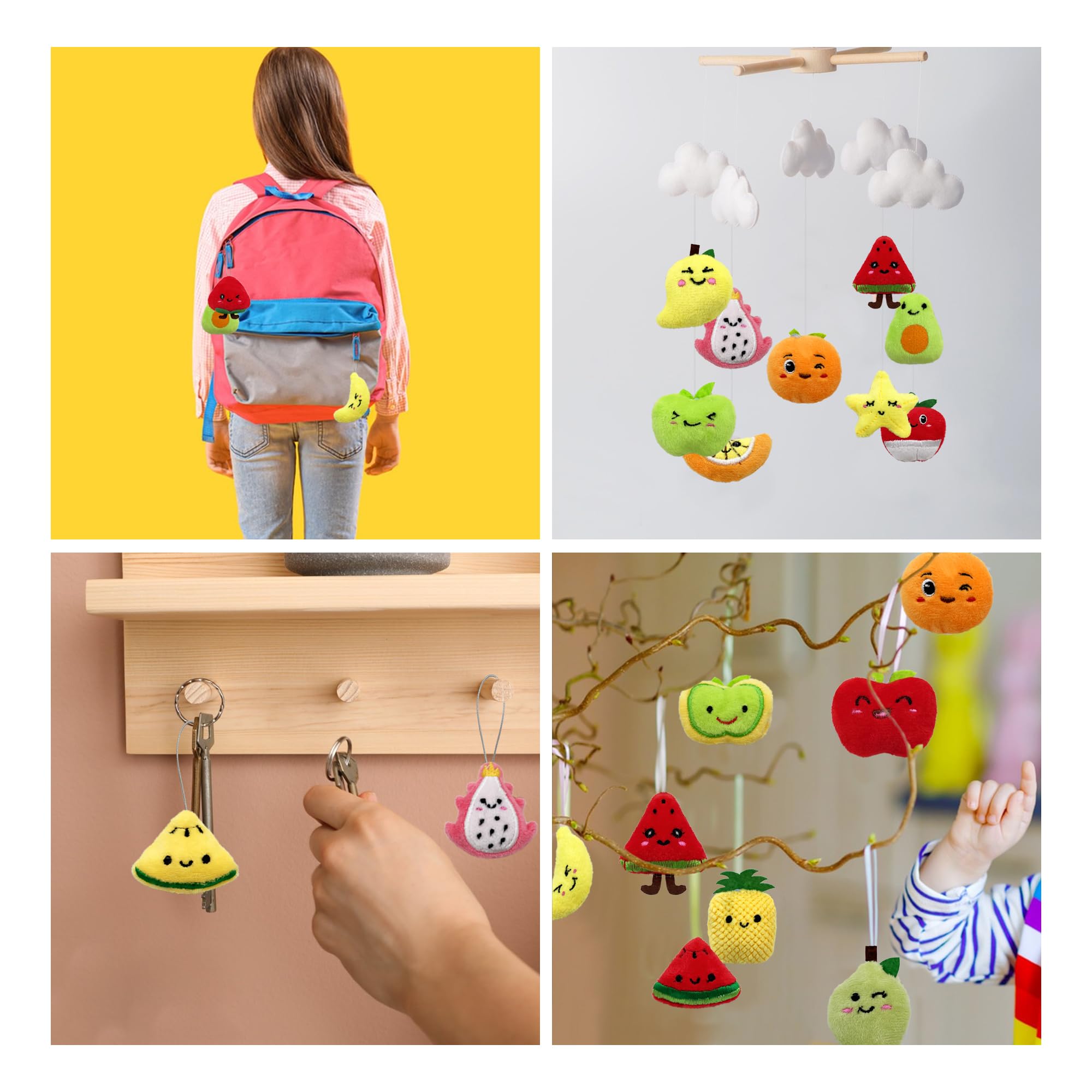 XIPEGPA 30-Piece Mini Fruit Plush Toy Set – Assorted Stuffed Fruits with Keychain Ropes for Party Favors, Easter Egg Stuffers, and Classroom Prizes