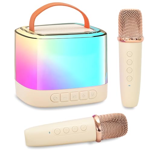 Xiwoa Portable Bluetooth Karaoke Machine for Kids with Dual Wireless Microphones, LED Lights, Voice Change, 10-12 Hour Battery