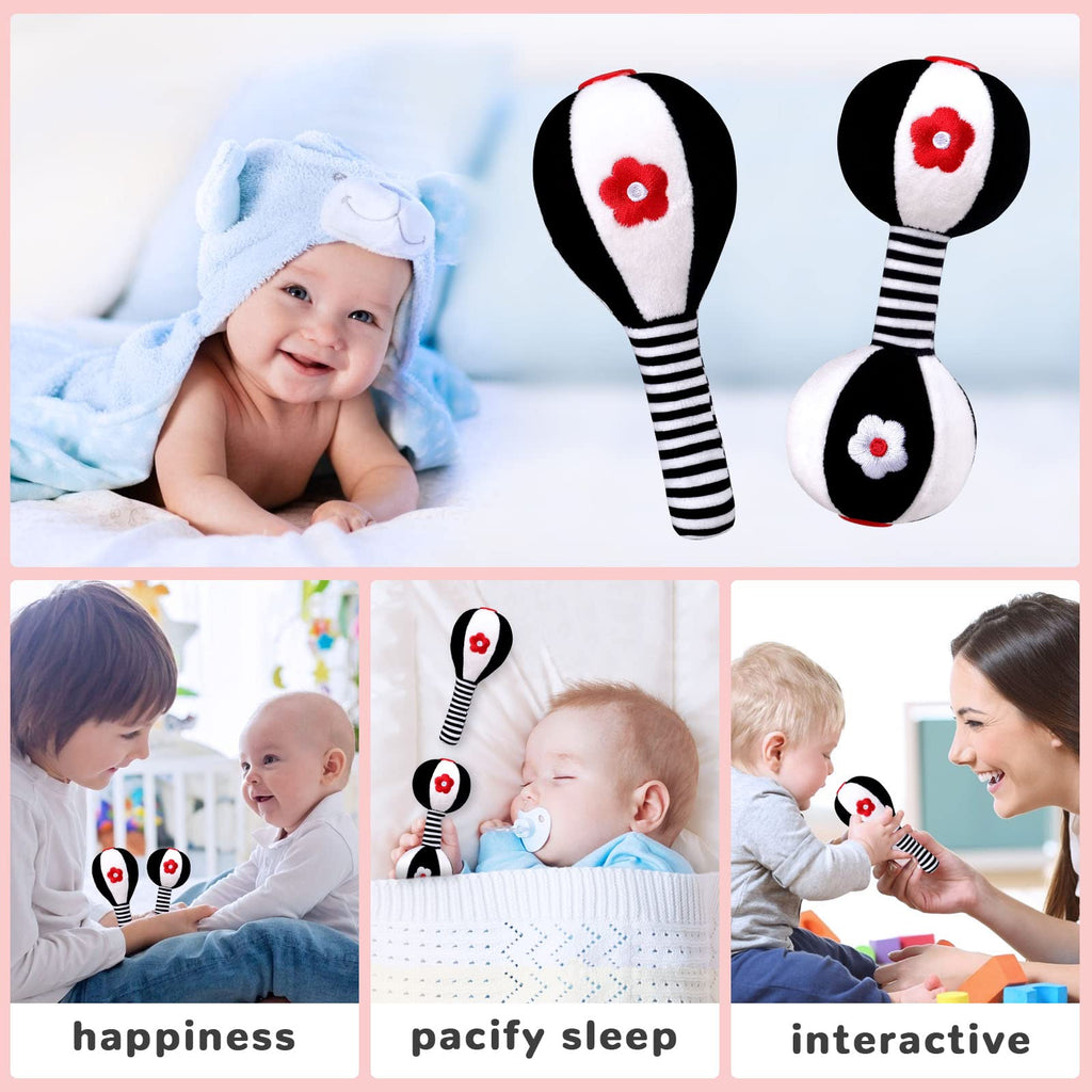 XIXILAND Newborn Rattles 0-6 Months – High Contrast Black & White Dumbbell Toy for Infant Grip and Hearing