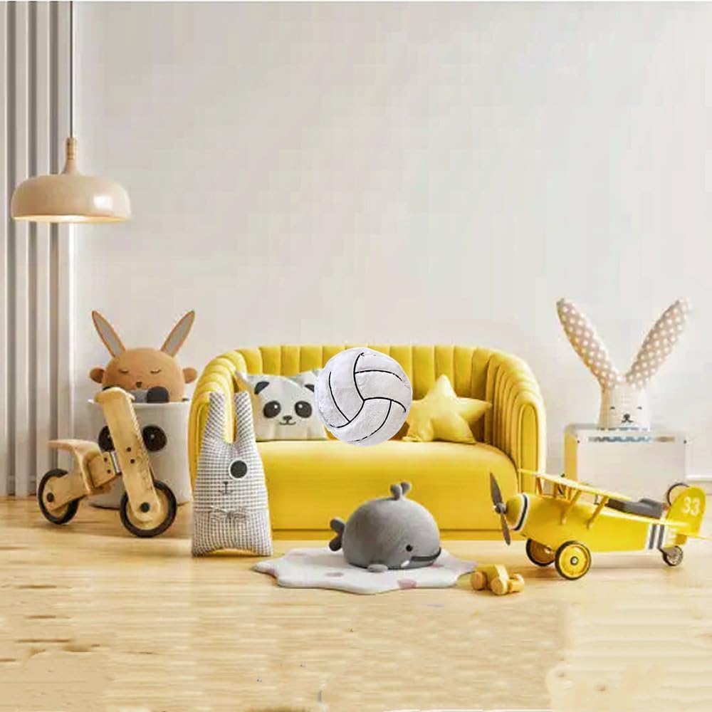 XIYUAN 14-Inch Volleyball Plush Pillow – Soft Stuffed Toy for Sports Room Decor, Couch Cushion, and Gift for Kids