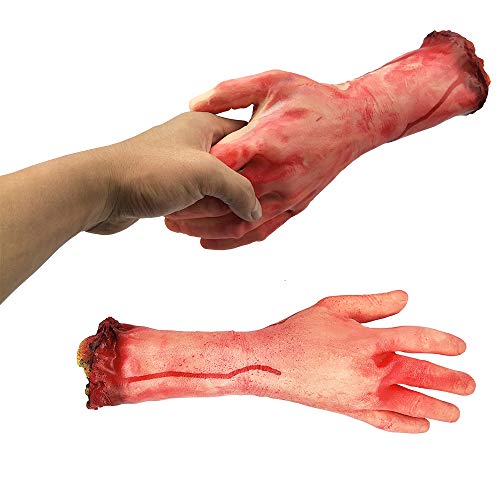 XONOR Halloween Fake Severed Hands - 2-Pack Left & Right, Realistic Bloody Plastic Prop for Haunted House Decor