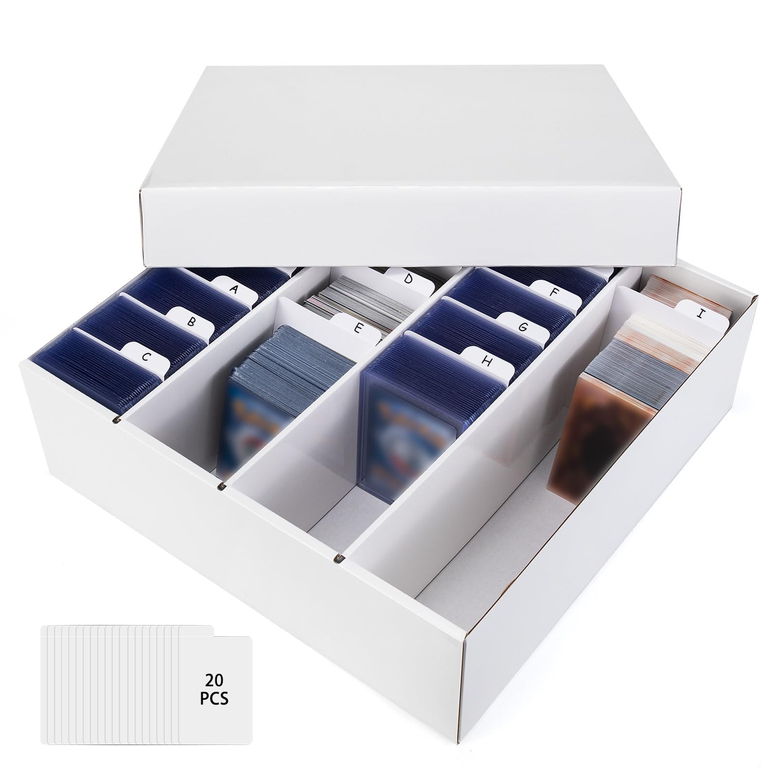 XRACV 4-Compartment Trading Card Storage Box – Holds 3200+ Cards, Waterproof Corrugated Cardboard, Easy Assembly (Bright White)