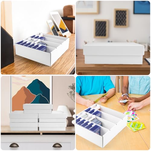 XRACV 4-Compartment Trading Card Storage Box – Holds 3200+ Cards, Waterproof Corrugated Cardboard, Easy Assembly (Bright White)