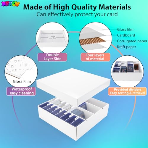 XRACV 4-Compartment Trading Card Storage Box – Holds 3200+ Cards, Waterproof Corrugated Cardboard, Easy Assembly (Bright White)