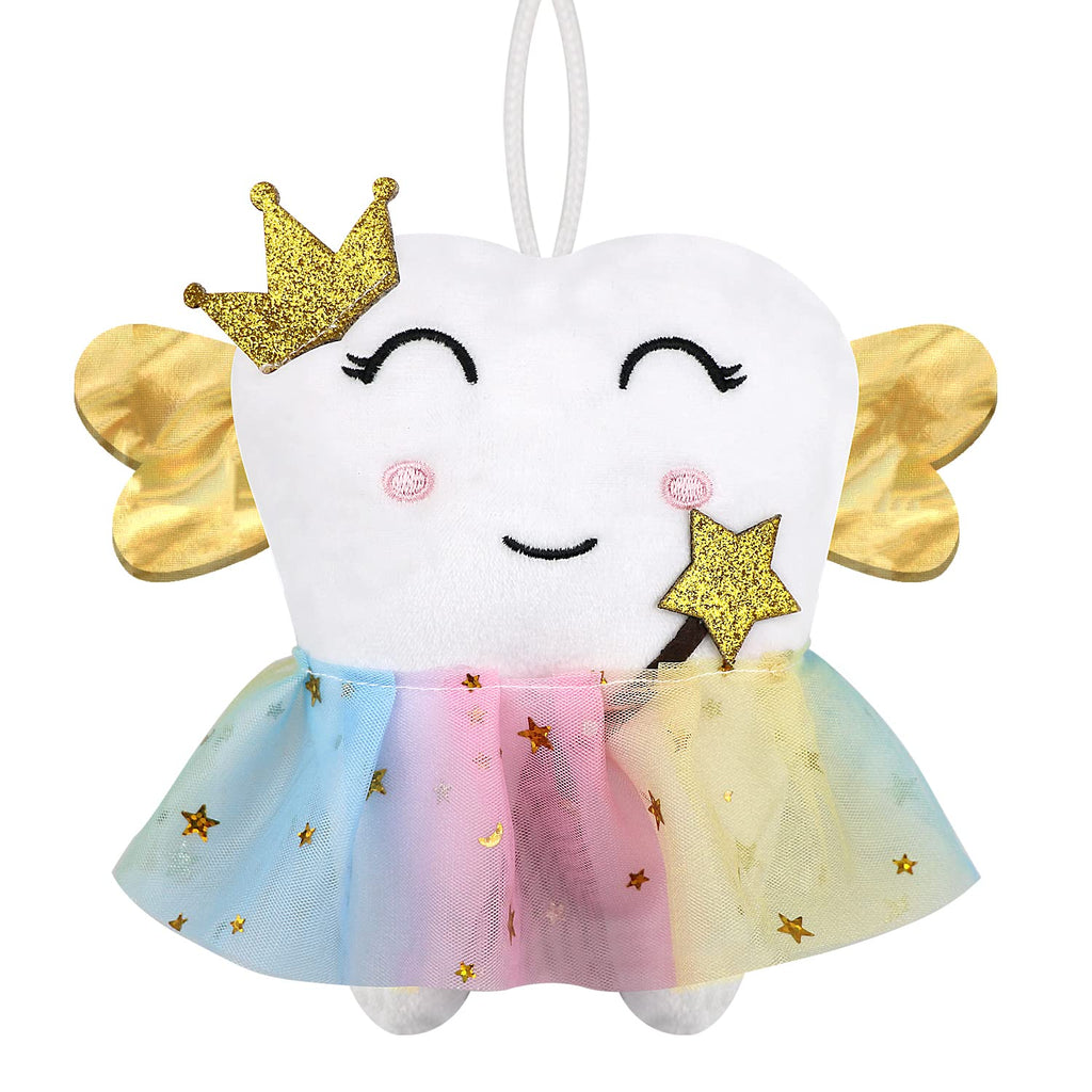 Xunboo Tooth Fairy Pillow with Golden Wings and Tooth Pocket - Soft Plush Keepsake for Girls and Boys
