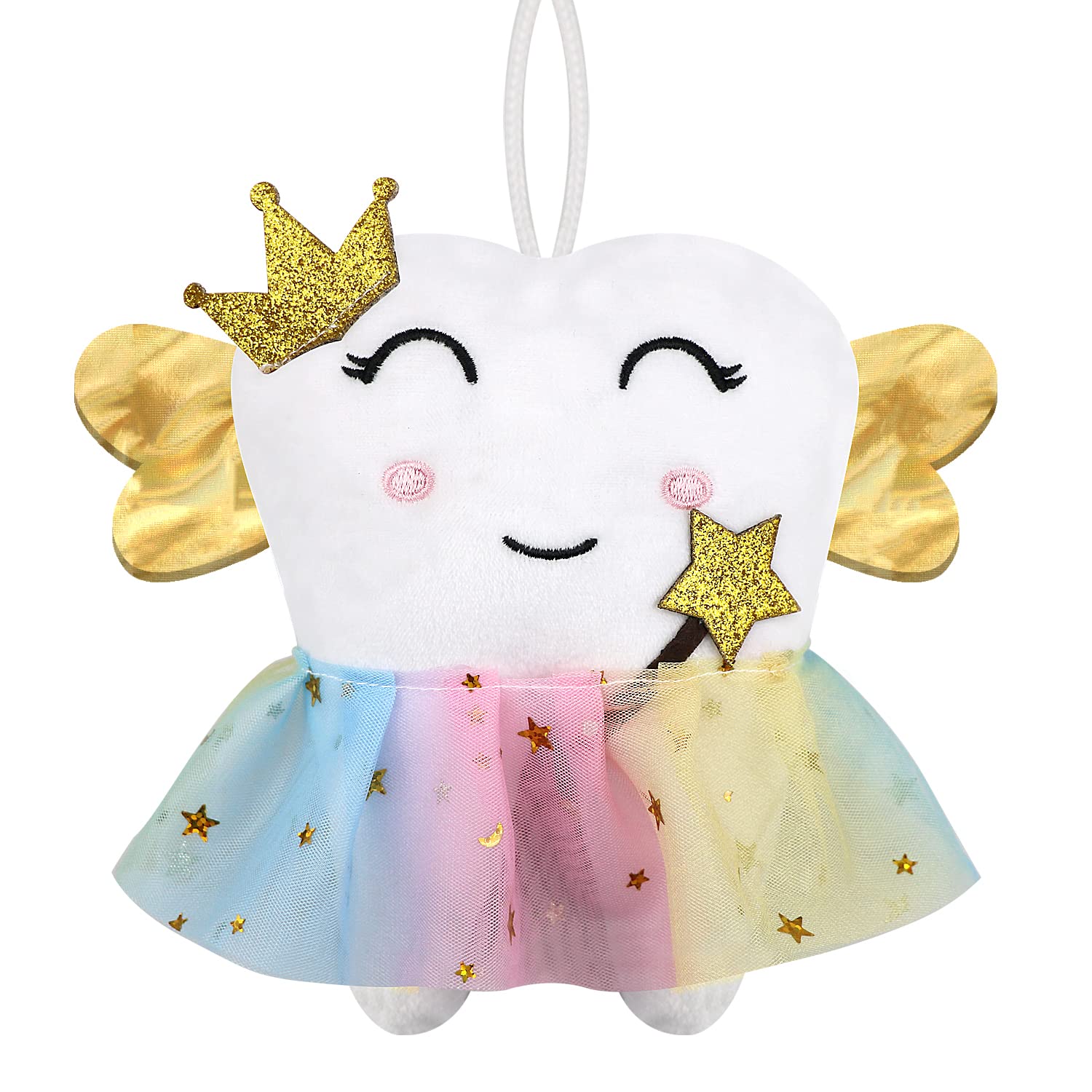 Xunboo Tooth Fairy Pillow with Golden Wings and Tooth Pocket - Soft Plush Keepsake for Girls and Boys