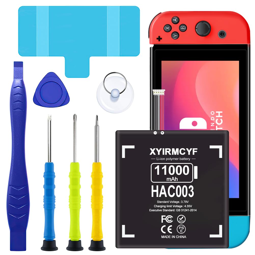 XYIRMCYF 11000mAh HAC-003 Battery Replacement for Nintendo Switch HAC-001 (2017) – New Upgrade, Long Cycle Life, with Repair Kits