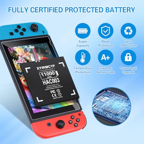 XYIRMCYF 11000mAh HAC-003 Battery Replacement for Nintendo Switch HAC-001 (2017) – New Upgrade, Long Cycle Life, with Repair Kits