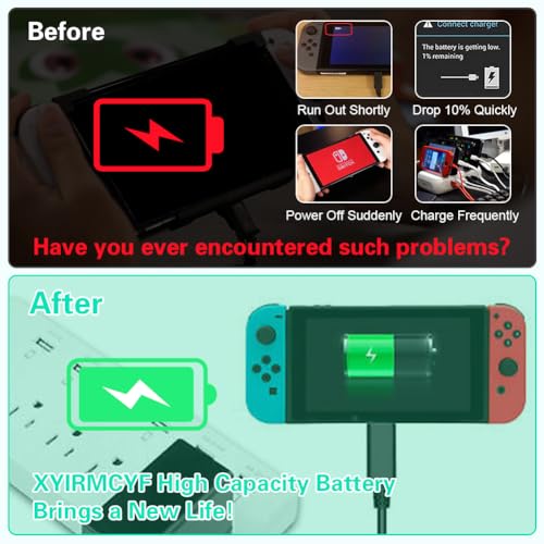 XYIRMCYF 11000mAh HAC-003 Battery Replacement for Nintendo Switch HAC-001 (2017) – New Upgrade, Long Cycle Life, with Repair Kits