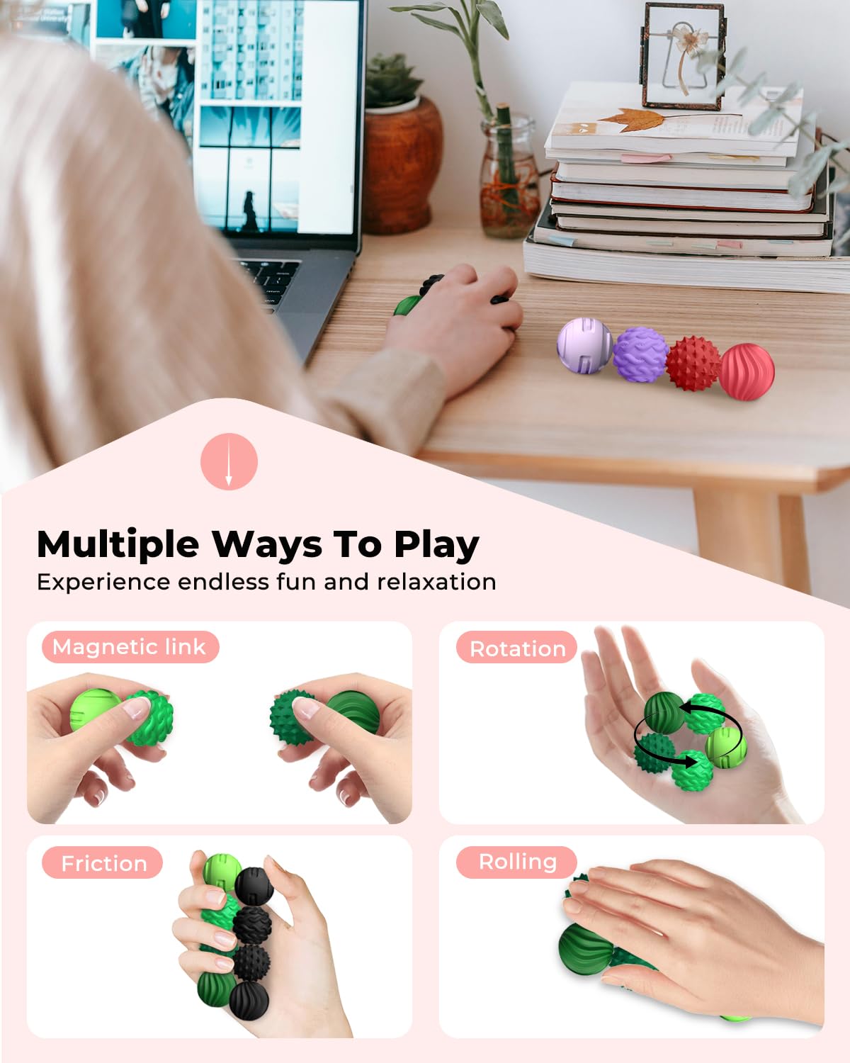 XYOFUN 8-Pack Silicone Magnetic Fidget Balls – Violet, Textured Stress Relief Toys for Office & Home